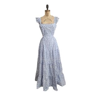 Dee Elly Blue Floral Tiered Tie Back Maxi Dress L